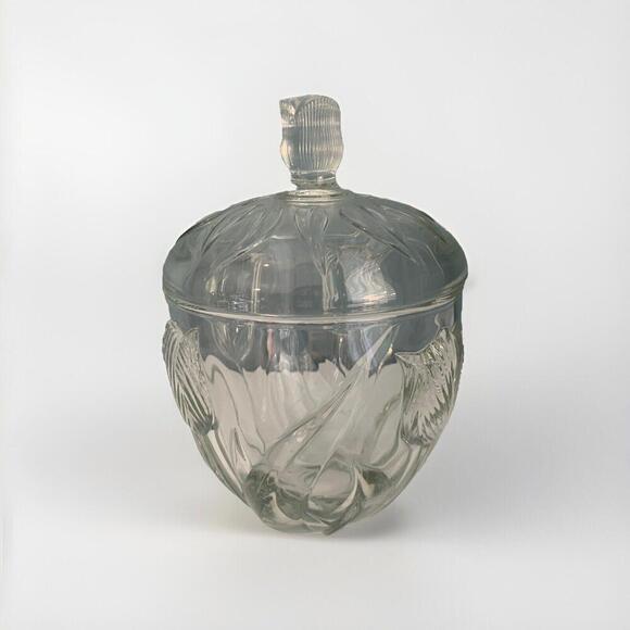 Embossed Tulip Candy Biscuit Dish w/ Lid 8” Tall Leaves Glass Flowers Floral - Picture 2 of 15